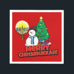 Servilleta De Papel Moro Rojo Chrismukkah con Snowman y Menorah<br><div class="desc">Añada nuestros diseños divertidos,  Snowman,  Menorah y de árboles de Navidad con un fondo rojo a su fiesta Chrismukkah este año.</div>