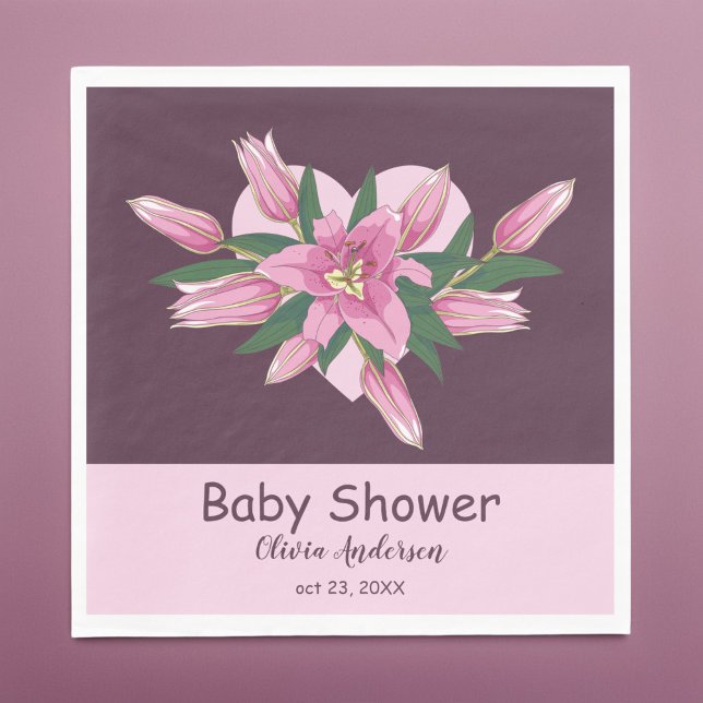 Servilleta De Papel Morple Blooming Lily Baby Shower/Happy Birday (Purple Blooming Lily Baby Shower/Happy Birthday Napkins)