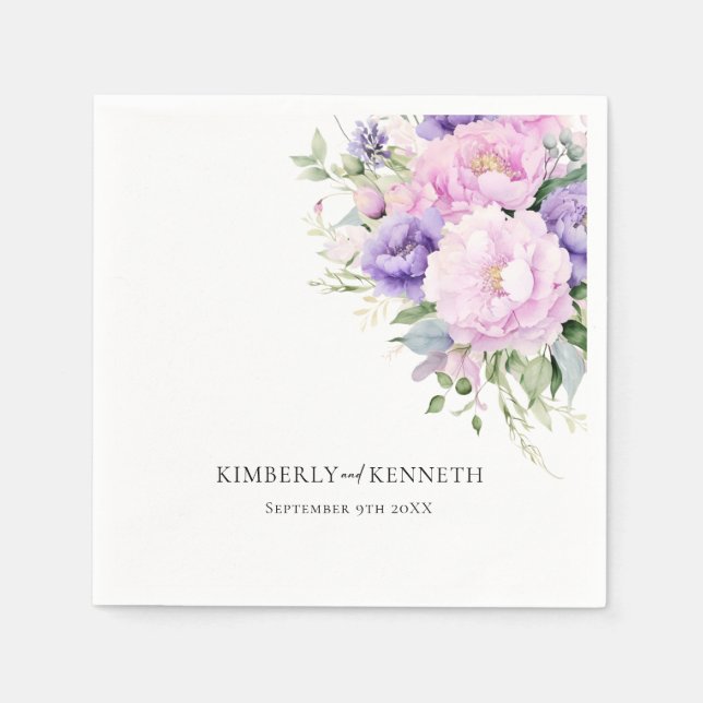 Servilleta De Papel Morple Lavender Floral Rosa Gracias Boda (Anverso)