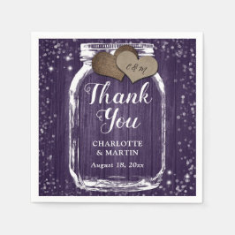 Servilleta De Papel Morple Wood Mason Jar Dos Corazones Gracias Boda