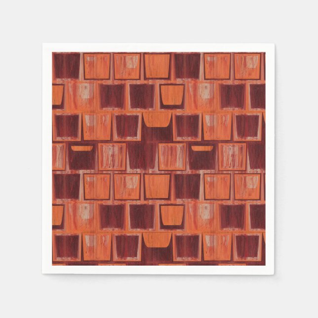 Servilleta De Papel Mosaico de cerámica geométrica rojo y Naranja (Anverso)