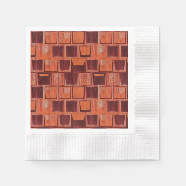 Servilleta De Papel Mosaico de cerámica geométrica rojo y Naranja (Anverso)