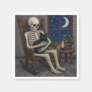 Servilleta De Papel Mosaico de esqueleto de Halloween y gato negro