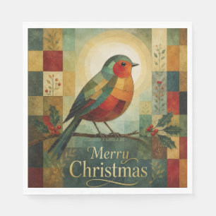Servilleta De Papel Mosaico de Navidad Robin Pájaro Acebo Baya