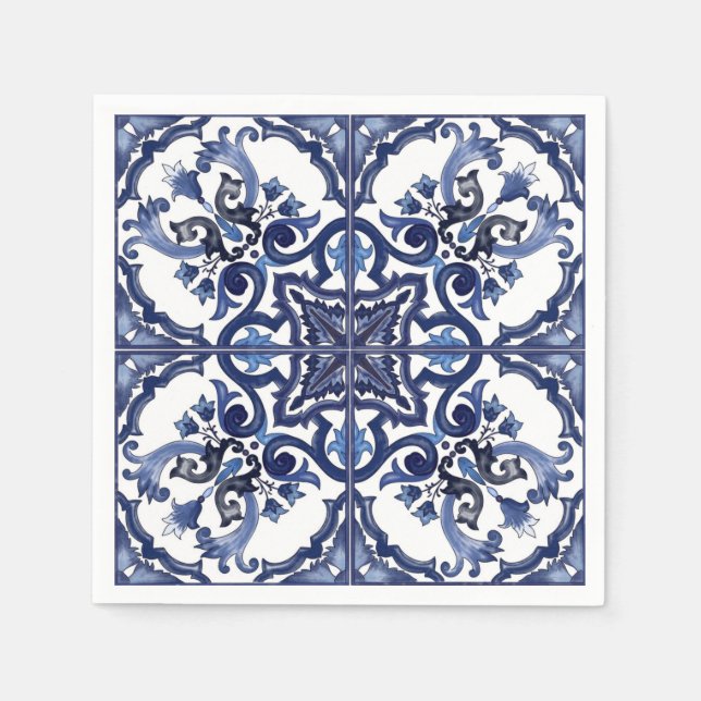 Servilleta De Papel Mosaico mallico italiano azul y blanco siciliano (Anverso)