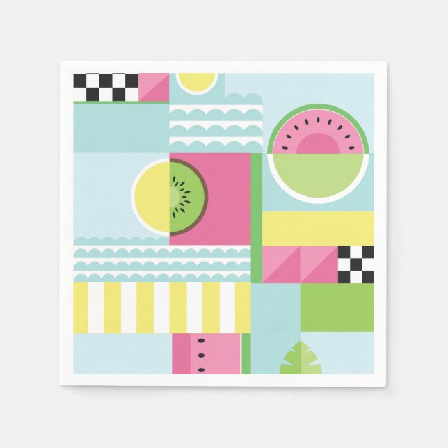 Servilleta De Papel Mosaico veraniego colorido, sandía kiwi fruta (Anverso)