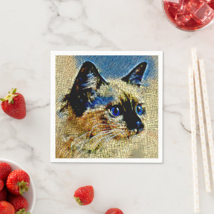 Servilleta De Papel Mosaicos de gato siameses de ojos azules