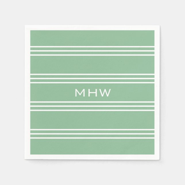 Servilleta De Papel Moss Green Stripes personalizado monograma servill (Anverso)