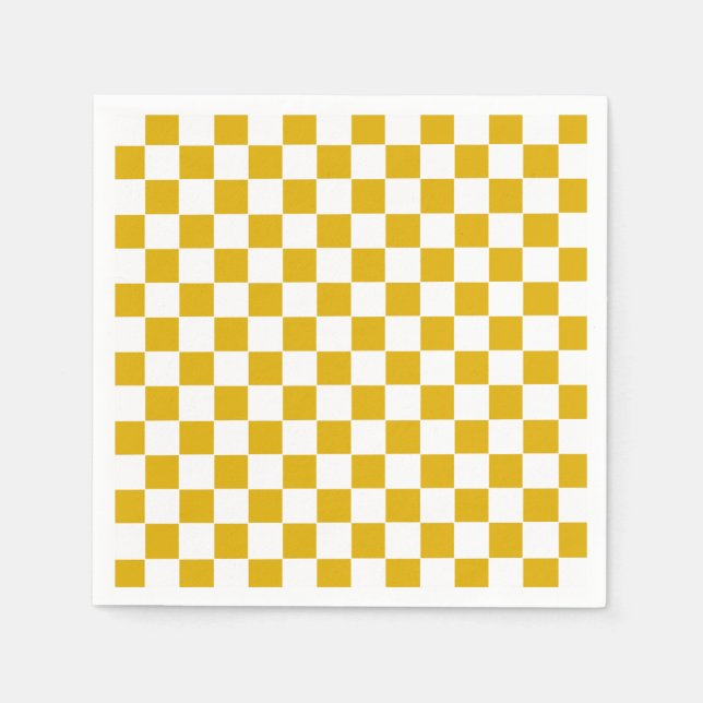Servilleta De Papel Mostaza amarilla y blanca a cuadros (Anverso)