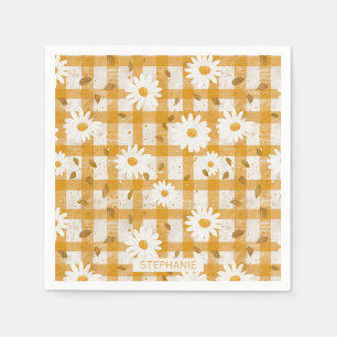 Servilleta De Papel Mostaza Amarillo Margarita Crema Gingham Granja