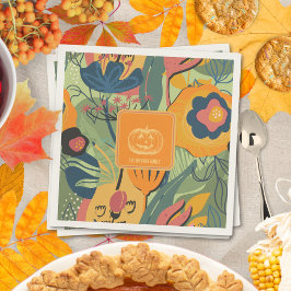 Servilleta De Papel Mostaza Verde Chic Floral de Otoño Calabaza