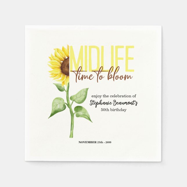 Servilleta De Papel Motivational Midlife Sunflower Bloom 50th Birthday (Anverso)