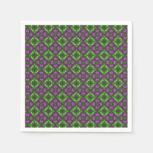 Servilleta De Papel Motivo retro floral de mosaico verde y púrpura