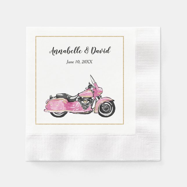 Servilleta De Papel Motocicleta rosa Monograma Napkin (Anverso)