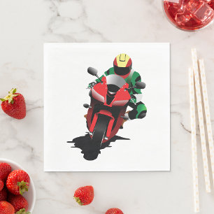 Servilleta De Papel Motociclista montando una Sportbike Roja