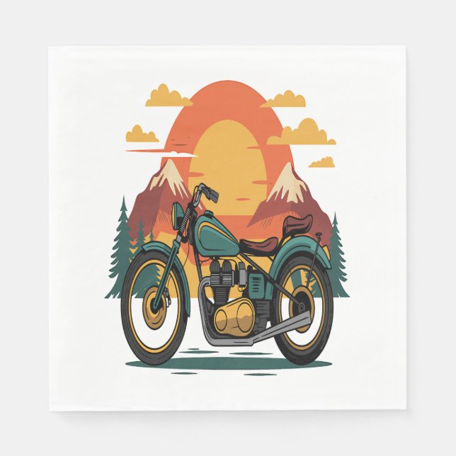 Servilleta De Papel Motorcicleta Retro Vintage Sunset (Anverso)