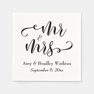 Servilleta De Papel "Mr and Mrs" Black on White Typography Boda