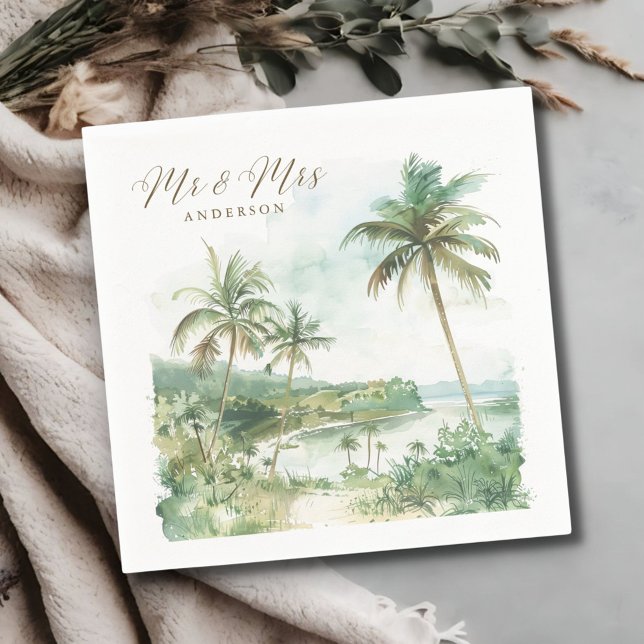Servilleta De Papel Mr and Mrs Elegant Destination Beach Wedding  (Mr and Mrs Elegant Destination Beach Wedding Napkins)