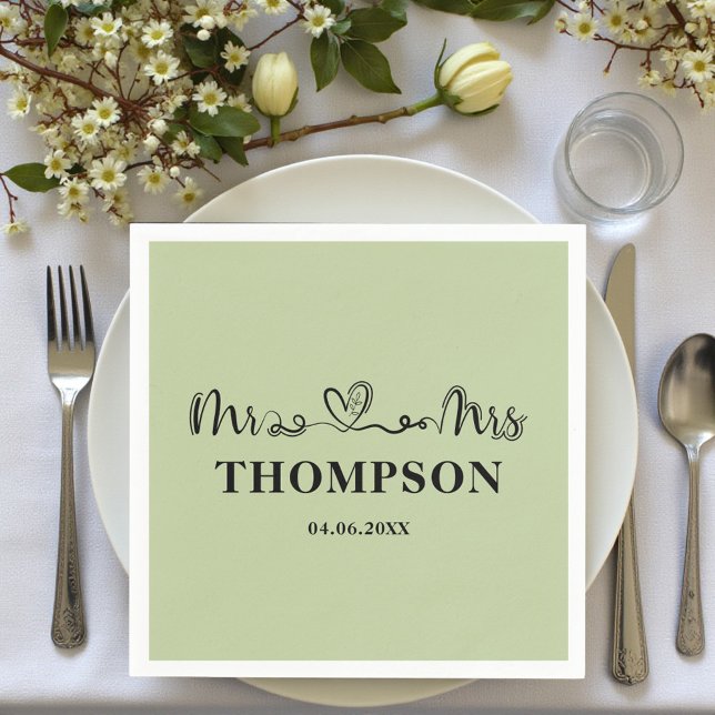 Servilleta De Papel Mr and Mrs Elegant Simple | Sage Green (Subido por el creador)