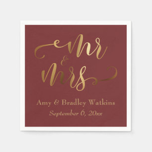 Servilleta De Papel "Mr and Mrs" Gold Calligraphy on Burgundy