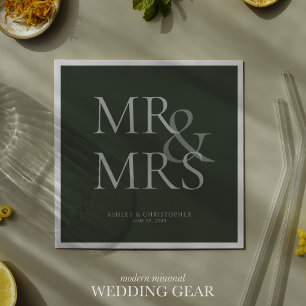 Servilleta De Papel MR&MRS. Cóctel verde Typográfico Mínimo