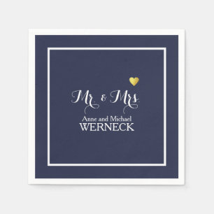 Servilleta De Papel Mr & Mrs first names / surname, wedding blue