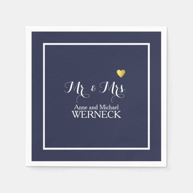 Servilleta De Papel Mr & Mrs first names / surname, wedding blue  (Anverso)