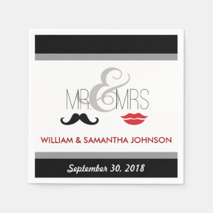 Servilleta De Papel Mr & Mrs. Mustache y Lipstick Napkins (negro)