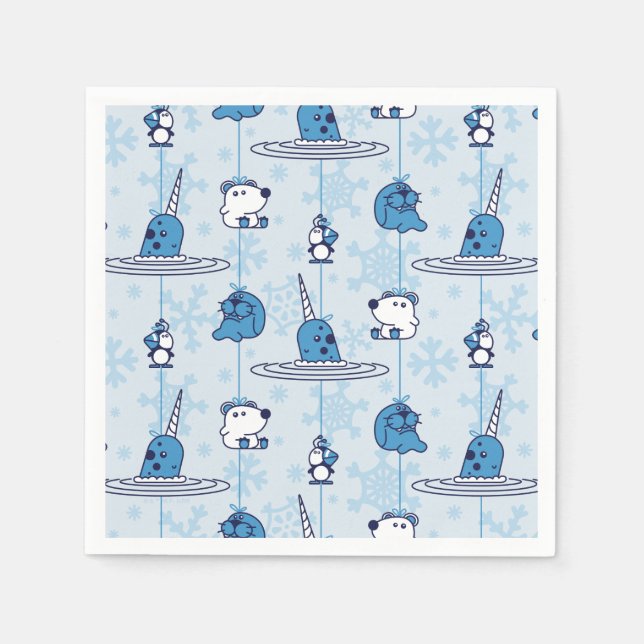 Servilleta De Papel Mr. Narwhal Blue Snowflake Pattern (Anverso)