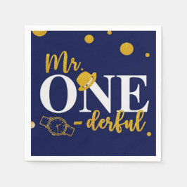 Servilleta De Papel Mr. One-derful Navy Blue and Gold Birthday Party