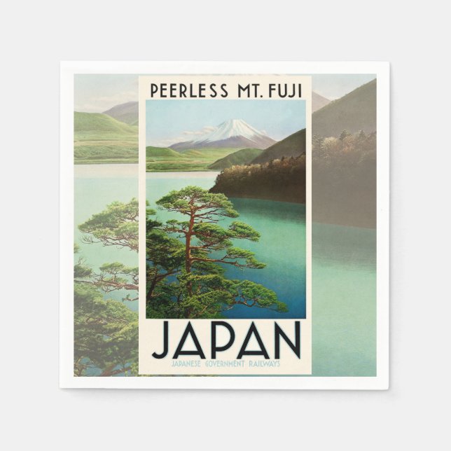 Servilleta De Papel Mt Fuji Japón Afiche de Viaje Arte de época (Anverso)