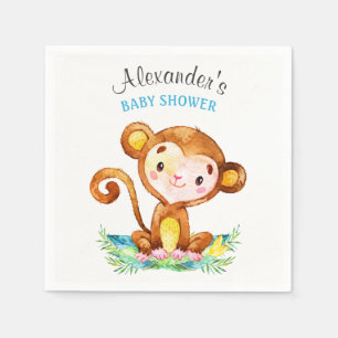 Servilleta De Papel Muchacho Baby Shower del mono de la acuarela