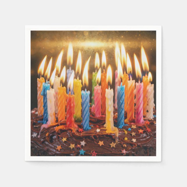 Servilleta De Papel Muchas velas de cumpleaños en un pastel de chocola (Anverso)