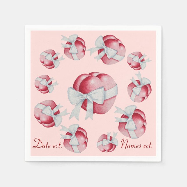 Servilleta De Papel muchos corazones y arcos rojos y rosas (Anverso)