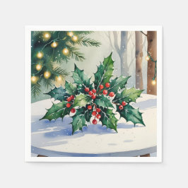Servilleta De Papel Muérdago de Navidad Aguarela de Vacaciones