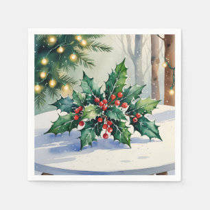 Servilleta De Papel Muérdago De Navidad Aguarela De Vacaciones