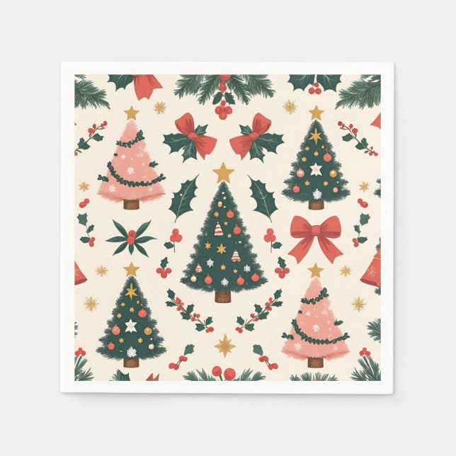 Servilleta De Papel Muérdago y lazos navideños vintage (Anverso)