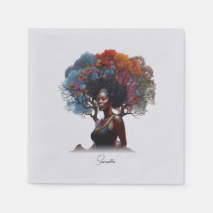 Servilleta De Papel Mujer afroamericana con pelo adornado con árbol