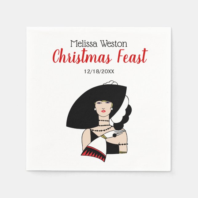 Servilleta De Papel Mujer Art Déco de Navidad con sombrero guantes col (Anverso)