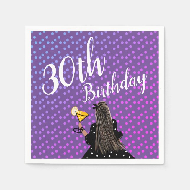 Servilleta De Papel Mujer Cóctel Moda Belleza 30 Cumpleaños  (Anverso)