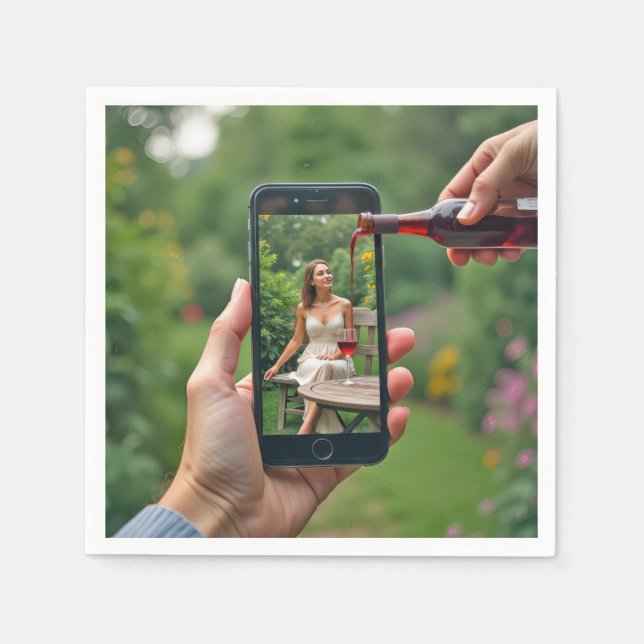 Servilleta De Papel Mujer con celular con vino vertido (Anverso)