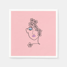 Servilleta De Papel Mujer Con Flores Línea De Arte Rosa