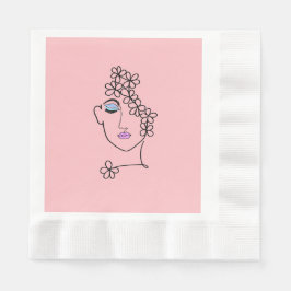 Servilleta De Papel Mujer Con Flores Línea De Arte Rosa