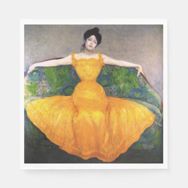 Servilleta De Papel Mujer con vestido amarillo (por Max Kurzweil) (Anverso)