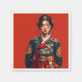 Servilleta De Papel Mujer coreana moderna en retrato de Hanbok