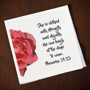 Servilleta De Papel Mujer Cristiana Rosa Roja Proverbios 31:25