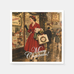 Servilleta De Papel Mujer de 1950 haciendo sus compras de Navidad