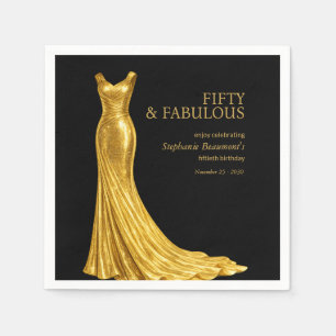 Servilleta De Papel Mujer Elegante Fabuloso Vestido Dorado Cumpleaños 