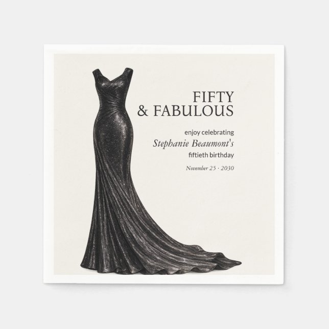 Servilleta De Papel Mujer Elegante Fabuloso Vestido Negro Cumpleaños 5 (Anverso)