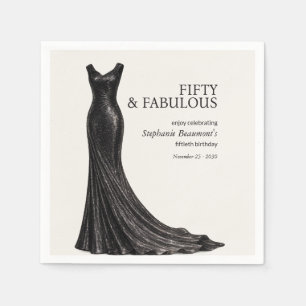 Servilleta De Papel Mujer Elegante Vestido Negro Fabuoso Cumpleaños 50